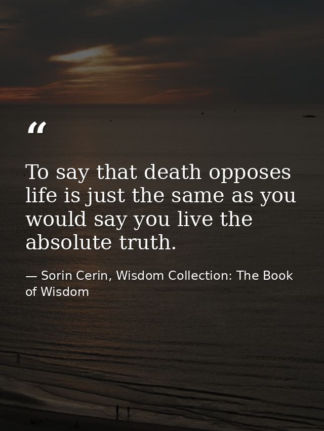 To say that death opposes life is just the same as you would say you live the absolute truth. — Sorin Cerin, Wisdom Collection: The Book of Wisdom