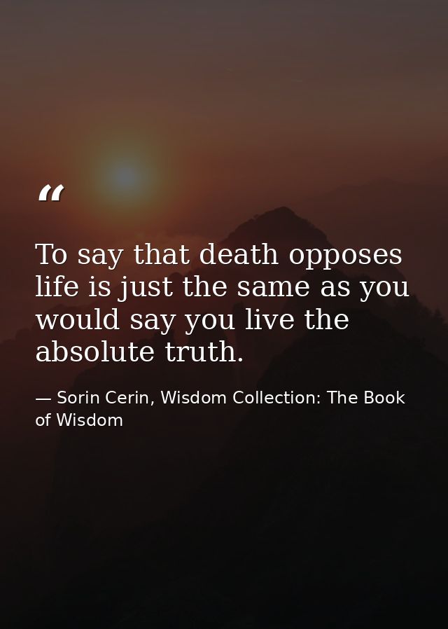 To say that death opposes life is just the same as you would say you live the absolute truth. — Sorin Cerin, Wisdom Collection: The Book of Wisdom