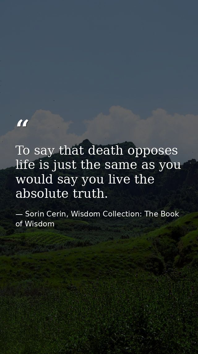 To say that death opposes life is just the same as you would say you live the absolute truth. — Sorin Cerin, Wisdom Collection: The Book of Wisdom