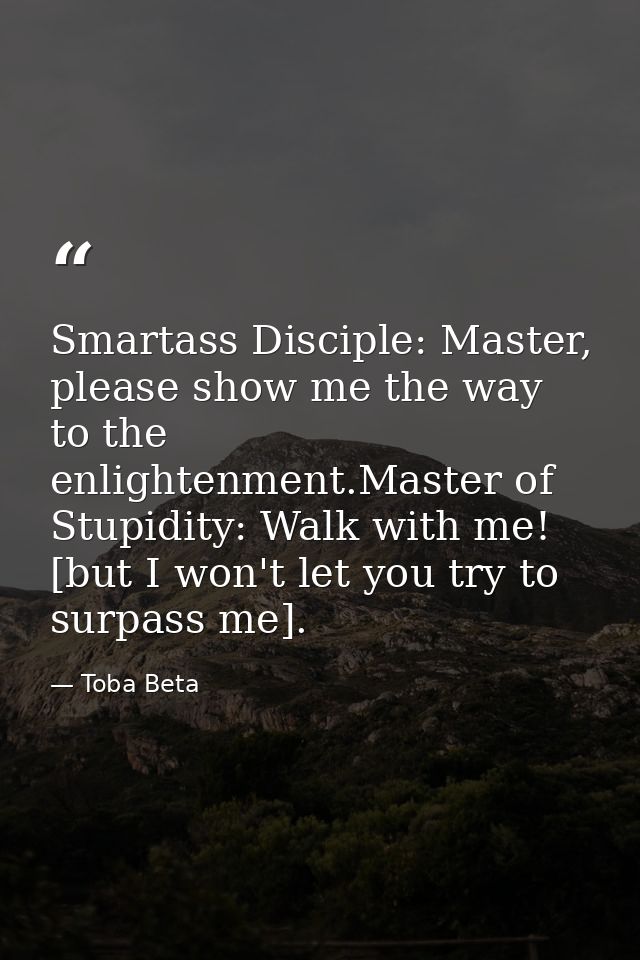 Smartass Disciple: Master, please show me the way to the enlightenment.Master of Stupidity: Walk with me! [but I won't l — Toba Beta