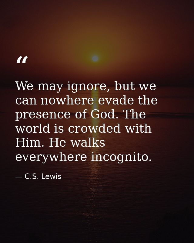 We may ignore, but we can nowhere evade the presence of God. The world is crowded with Him. He walks everywhere incognit — C.S. Lewis