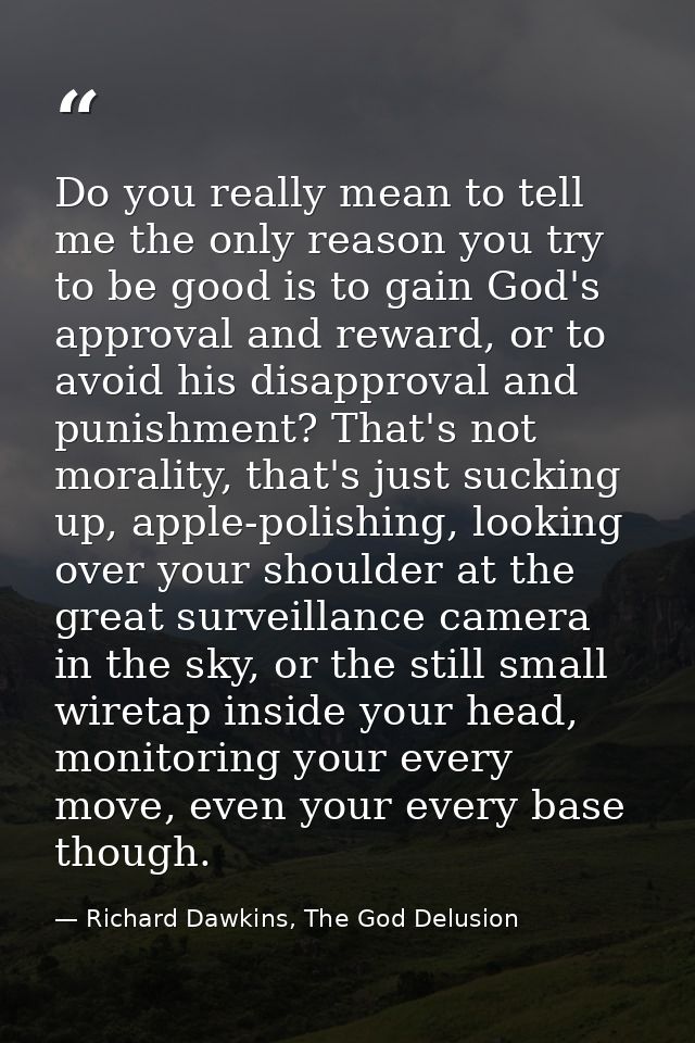 Do you really mean to tell me the only reason you try to be good is to gain God's approval and reward, or to avoid his d — Richard Dawkins, The God Delusion