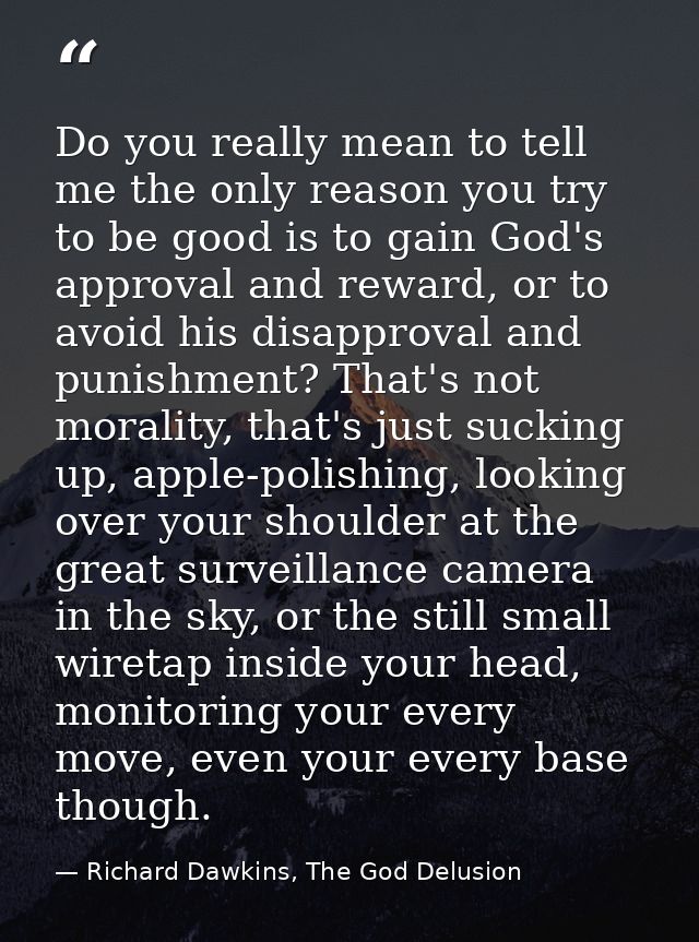 Do you really mean to tell me the only reason you try to be good is to gain God's approval and reward, or to avoid his d — Richard Dawkins, The God Delusion