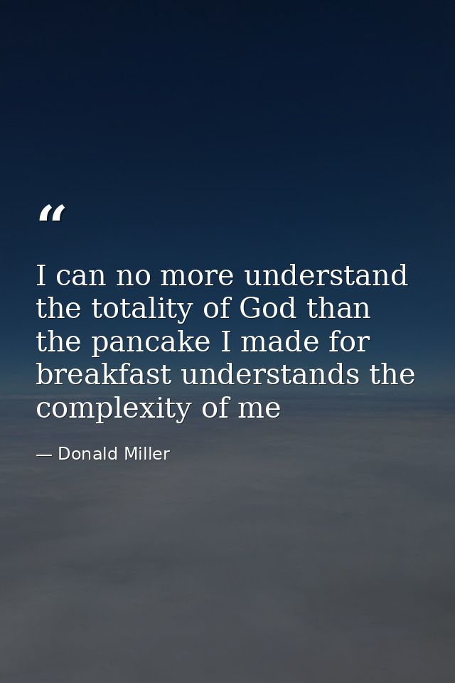 I can no more understand the totality of God than the pancake I made for breakfast understands the complexity of me — Donald Miller