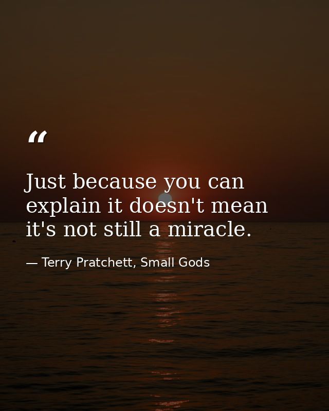 Just because you can explain it doesn't mean it's not still a miracle. — Terry Pratchett, Small Gods