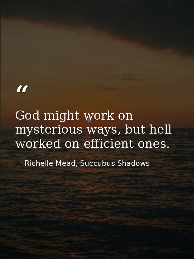 God might work on mysterious ways, but hell worked on efficient ones. — Richelle Mead, Succubus Shadows