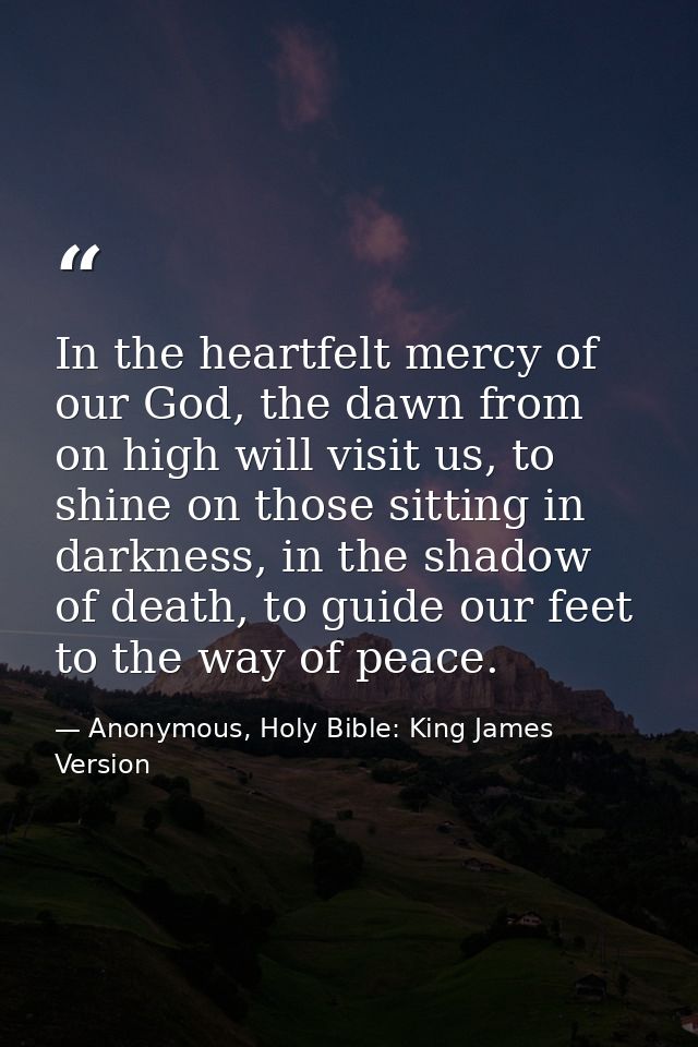 In the heartfelt mercy of our God, the dawn from on high will visit us, to shine on those sitting in darkness, in the sh — Anonymous, Holy Bible: King James Version