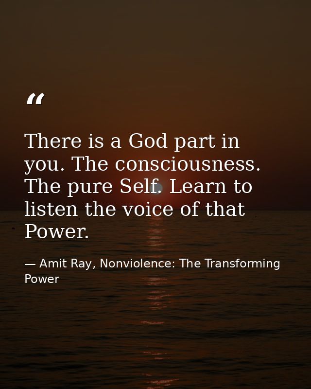There is a God part in you. The consciousness. The pure Self. Learn to listen the voice of that Power. — Amit Ray, Nonviolence: The Transforming Power