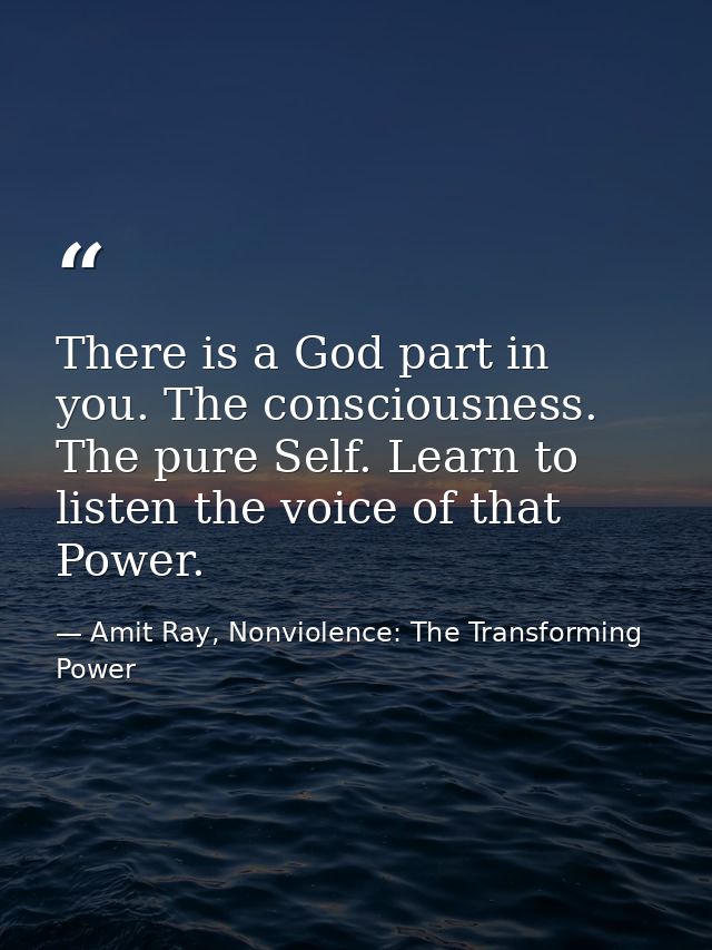There is a God part in you. The consciousness. The pure Self. Learn to listen the voice of that Power. — Amit Ray, Nonviolence: The Transforming Power
