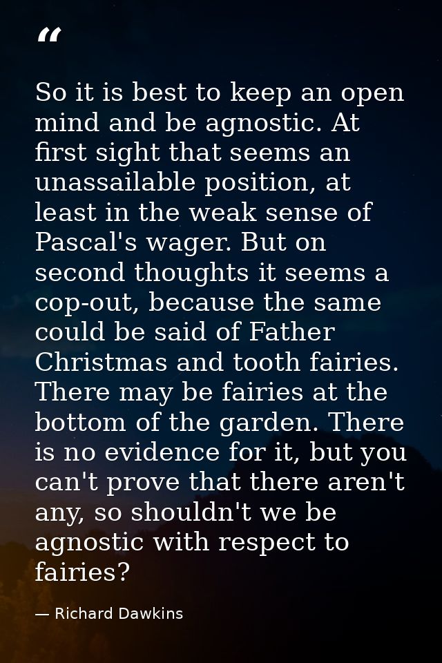 So it is best to keep an open mind and be agnostic. At first sight that seems an unassailable position, at least in the  — Richard Dawkins