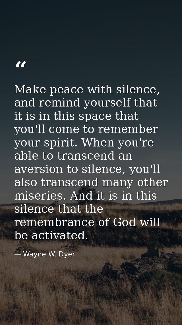 Make peace with silence, and remind yourself that it is in this space that you'll come to remember your spirit. When you — Wayne W. Dyer
