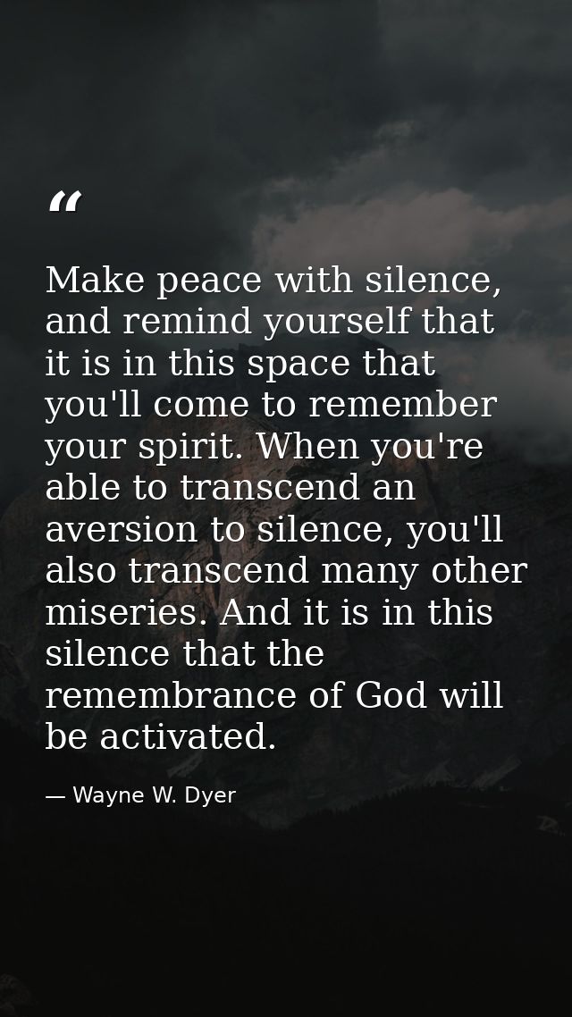 Make peace with silence, and remind yourself that it is in this space that you'll come to remember your spirit. When you — Wayne W. Dyer