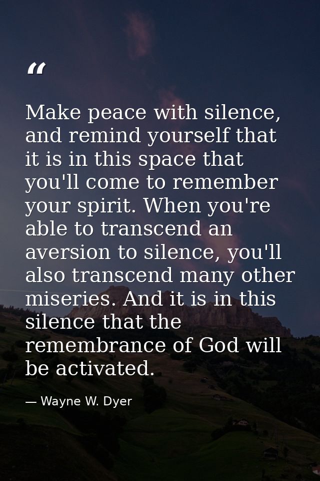 Make peace with silence, and remind yourself that it is in this space that you'll come to remember your spirit. When you — Wayne W. Dyer