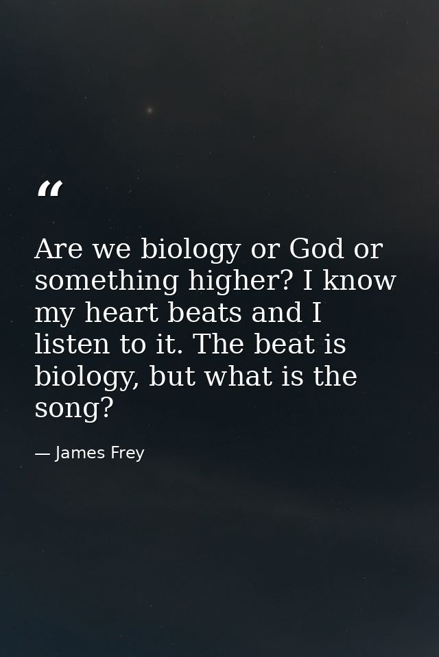 Are we biology or God or something higher? I know my heart beats and I listen to it. The beat is biology, but what is th — James Frey