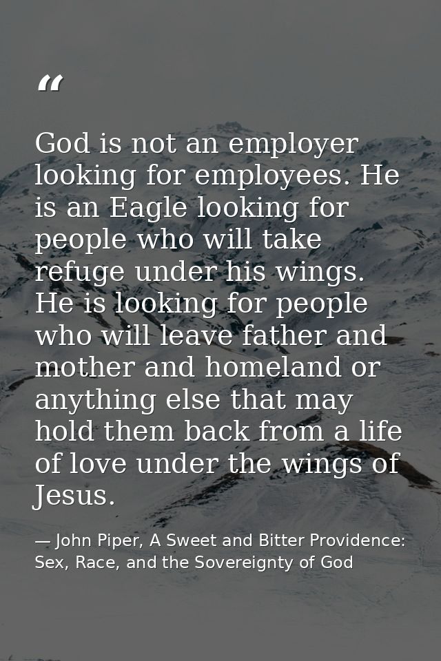 God is not an employer looking for employees. He is an Eagle looking for people who will take refuge under his wings. He — John Piper, A Sweet and Bitter Providence: Sex, Race, and the Sovereignty of God