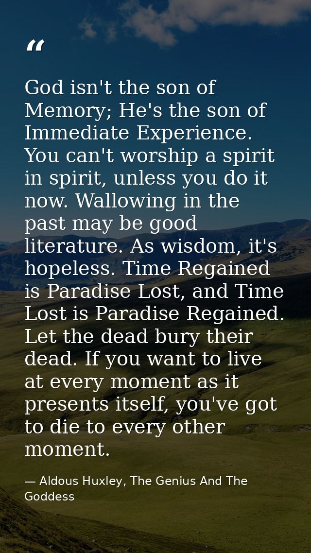 God isn't the son of Memory; He's the son of Immediate Experience. You can't worship a spirit in spirit, unless you do i — Aldous Huxley, The Genius And The Goddess