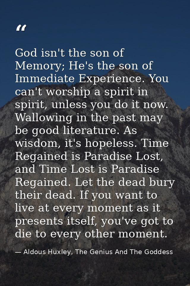 God isn't the son of Memory; He's the son of Immediate Experience. You can't worship a spirit in spirit, unless you do i — Aldous Huxley, The Genius And The Goddess