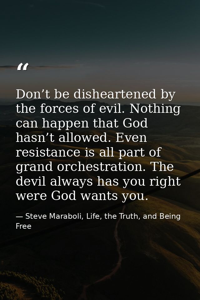Don’t be disheartened by the forces of evil. Nothing can happen that God hasn’t allowed. Even resistance is all part of  — Steve Maraboli, Life, the Truth, and Being Free