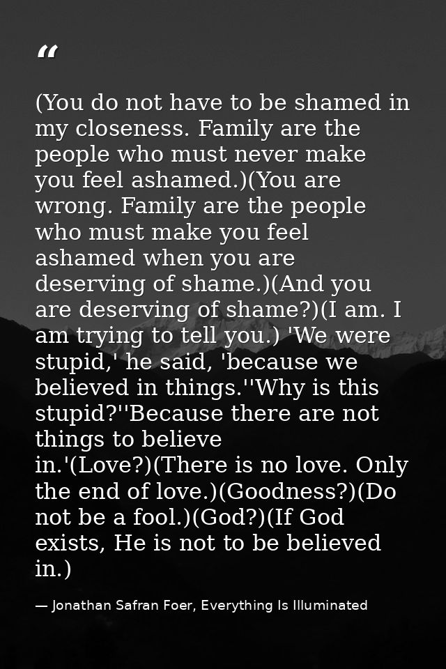 (You do not have to be shamed in my closeness. Family are the people who must never make you feel ashamed.)(You are wron — Jonathan Safran Foer, Everything Is Illuminated