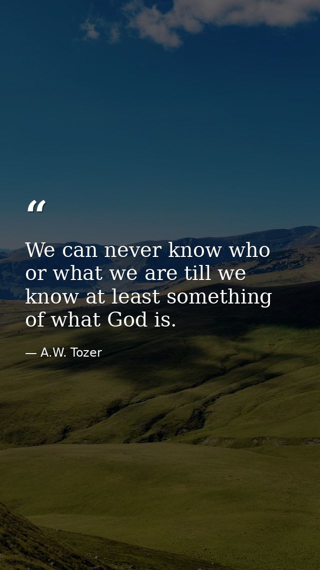 We can never know who or what we are till we know at least something of what God is. — A.W. Tozer