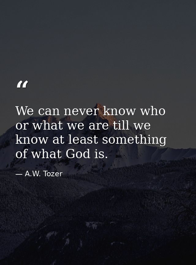 We can never know who or what we are till we know at least something of what God is. — A.W. Tozer