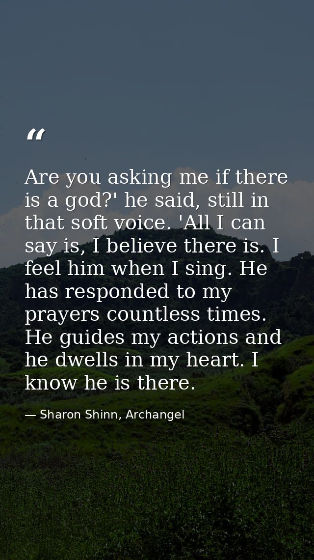 Are you asking me if there is a god?' he said, still in that soft voice. 'All I can say is, I believe there is. I feel h — Sharon Shinn, Archangel
