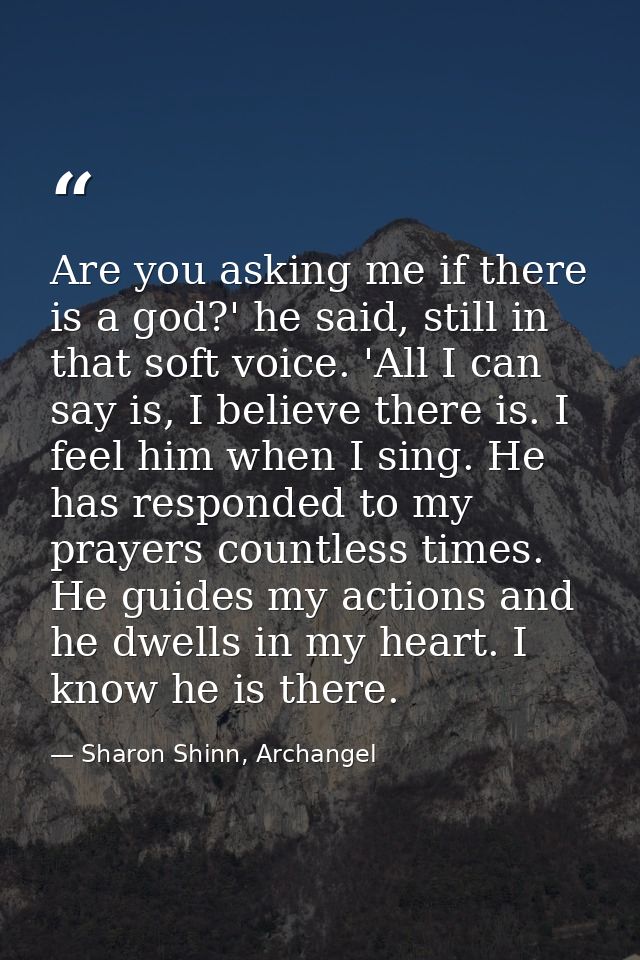 Are you asking me if there is a god?' he said, still in that soft voice. 'All I can say is, I believe there is. I feel h — Sharon Shinn, Archangel