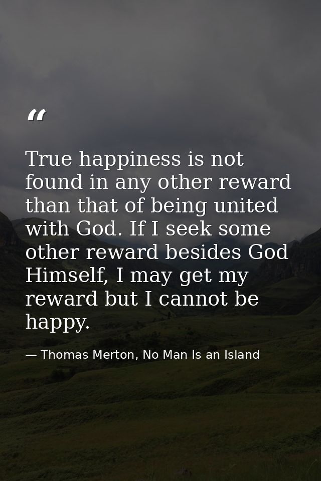 True happiness is not found in any other reward than that of being united with God. If I seek some other reward besides  — Thomas Merton, No Man Is an Island