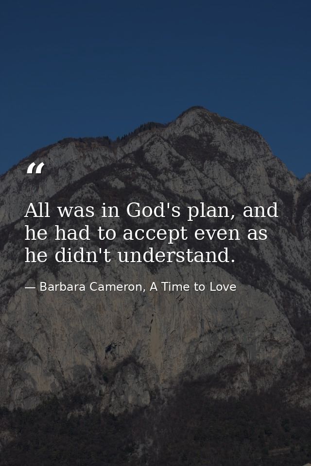 All was in God's plan, and he had to accept even as he didn't understand. — Barbara Cameron, A Time to Love