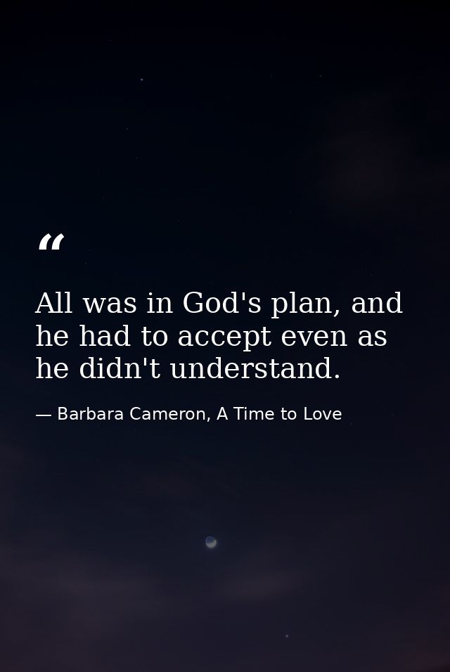 All was in God's plan, and he had to accept even as he didn't understand. — Barbara Cameron, A Time to Love
