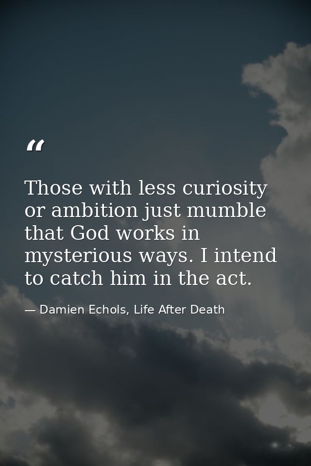 Those with less curiosity or ambition just mumble that God works in mysterious ways. I intend to catch him in the act. — Damien Echols, Life After Death
