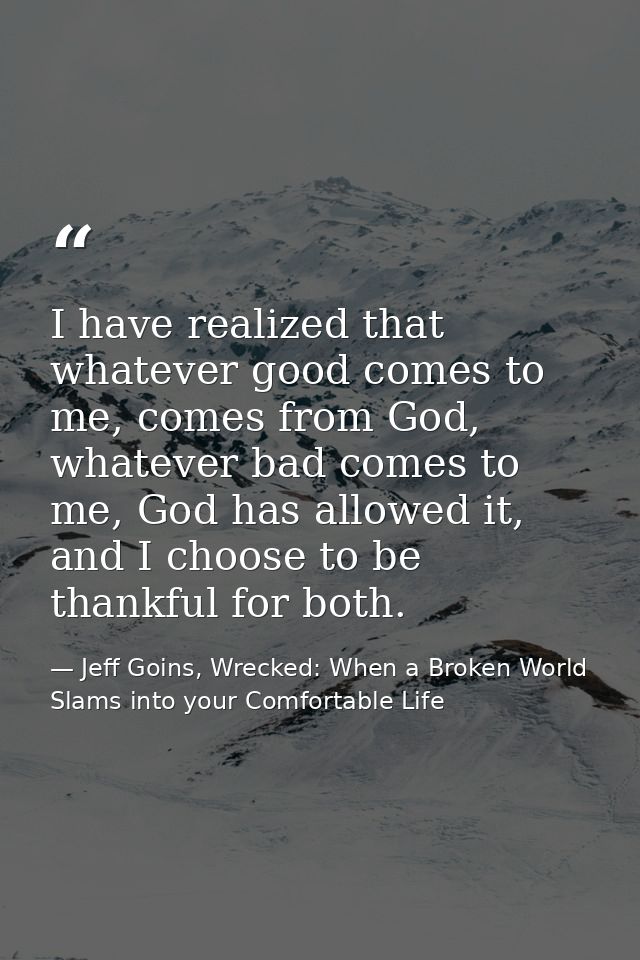 I have realized that whatever good comes to me, comes from God, whatever bad comes to me, God has allowed it, and I choo — Jeff Goins, Wrecked: When a Broken World Slams into your Comfortable Life