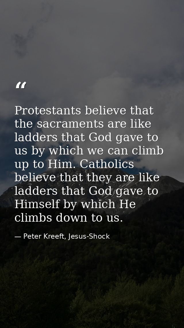 Protestants believe that the sacraments are like ladders that God gave to us by which we can climb up to Him. Catholics  — Peter Kreeft, Jesus-Shock