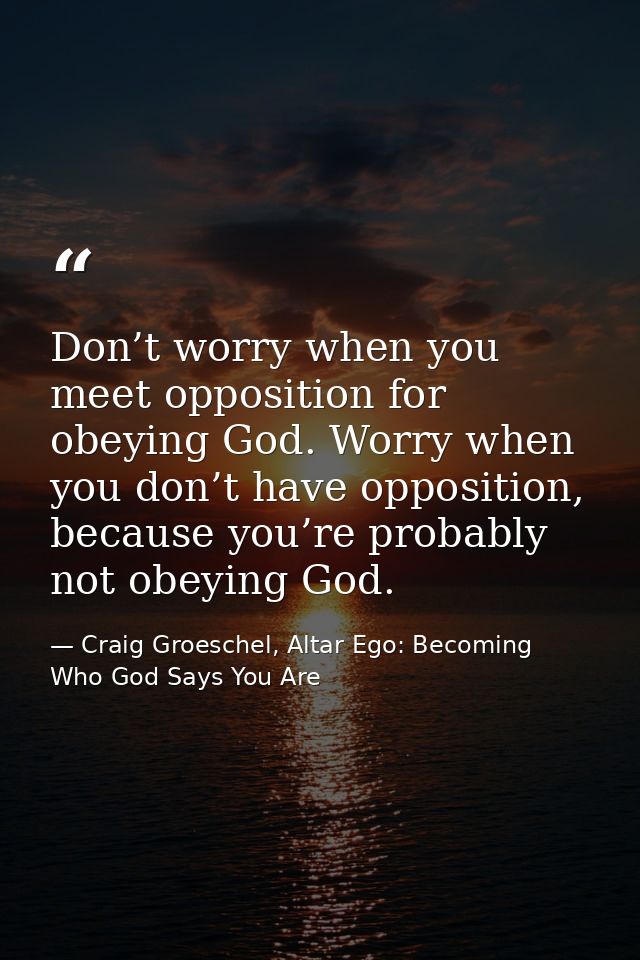 Don’t worry when you meet opposition for obeying God. Worry when you don’t have opposition, because you’re probably not  — Craig Groeschel, Altar Ego: Becoming Who God Says You Are