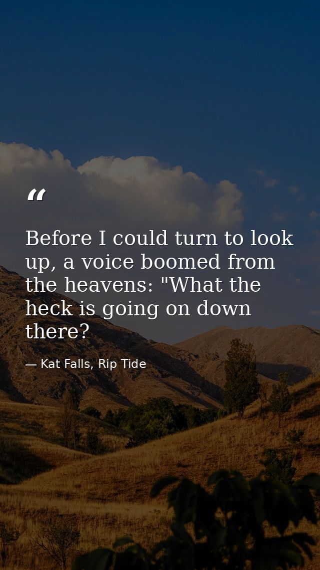 Before I could turn to look up, a voice boomed from the heavens: "What the heck is going on down there? — Kat Falls, Rip Tide