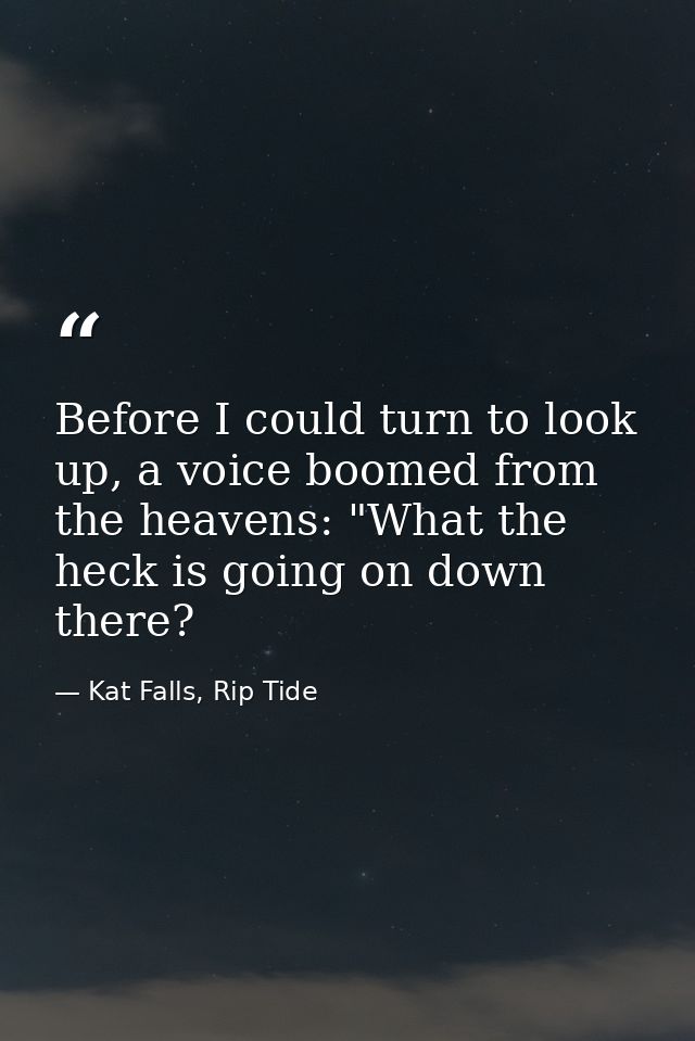 Before I could turn to look up, a voice boomed from the heavens: "What the heck is going on down there? — Kat Falls, Rip Tide