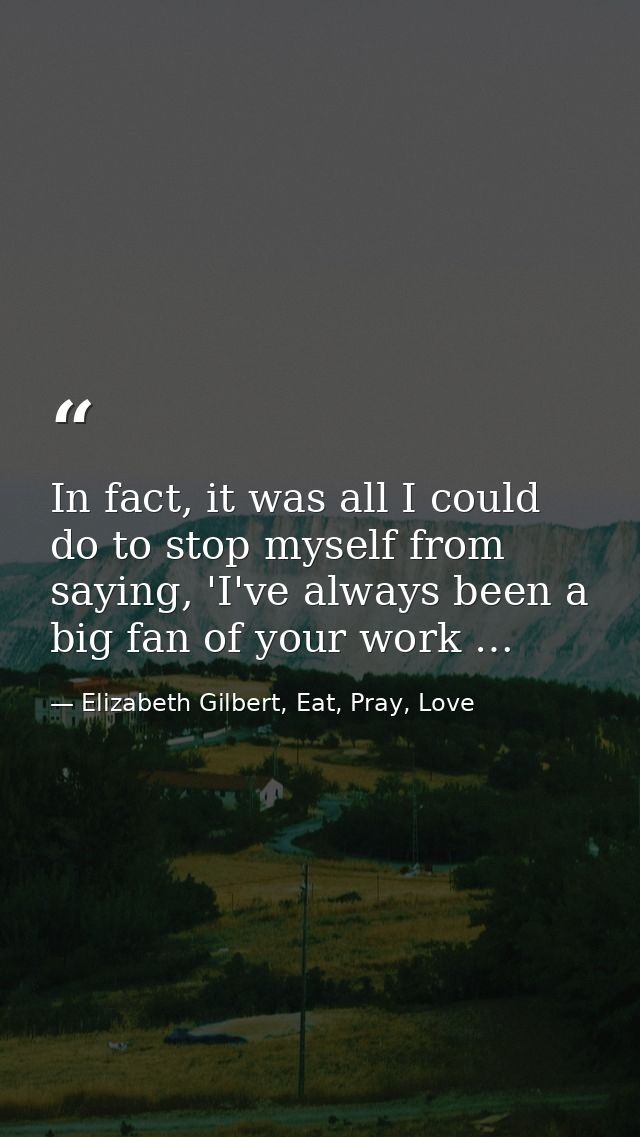 In fact, it was all I could do to stop myself from saying, 'I've always been a big fan of your work … — Elizabeth Gilbert, Eat, Pray, Love