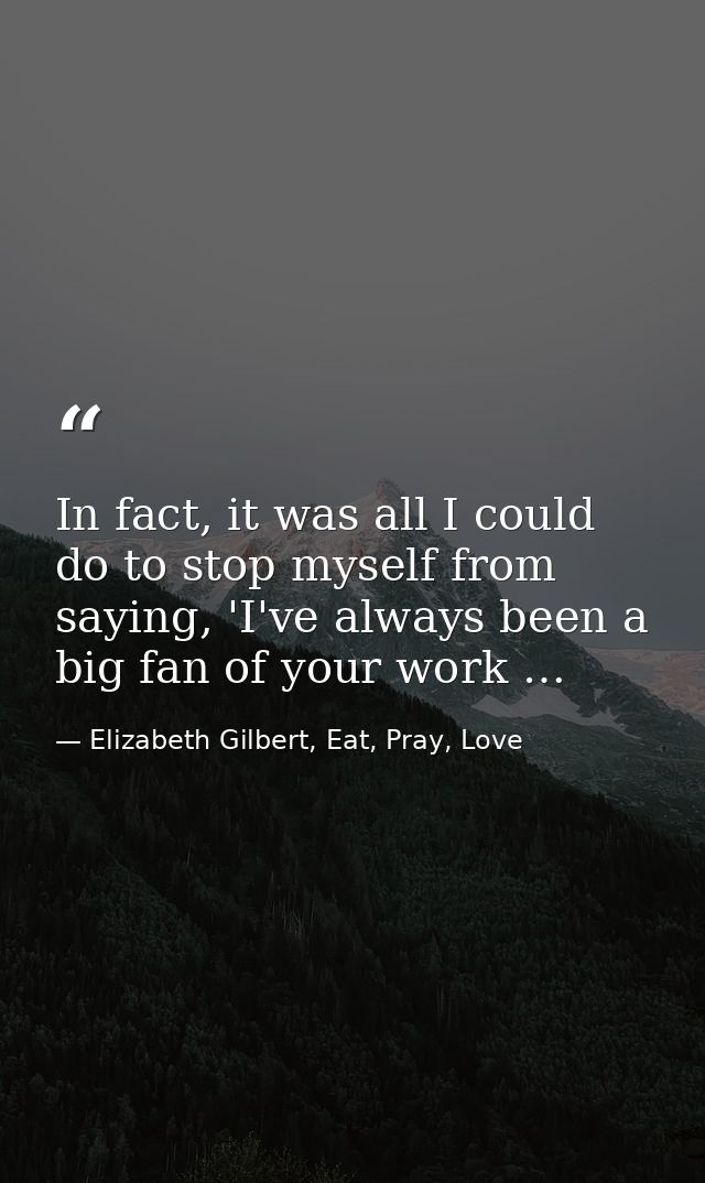 In fact, it was all I could do to stop myself from saying, 'I've always been a big fan of your work … — Elizabeth Gilbert, Eat, Pray, Love