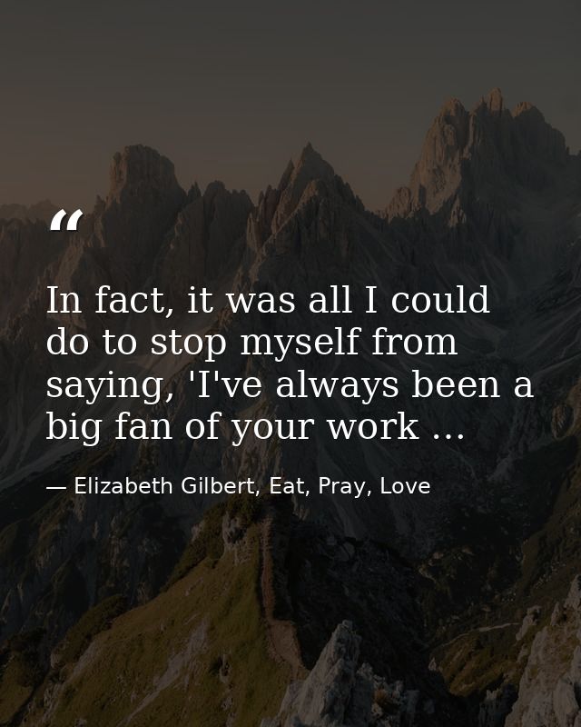 In fact, it was all I could do to stop myself from saying, 'I've always been a big fan of your work … — Elizabeth Gilbert, Eat, Pray, Love