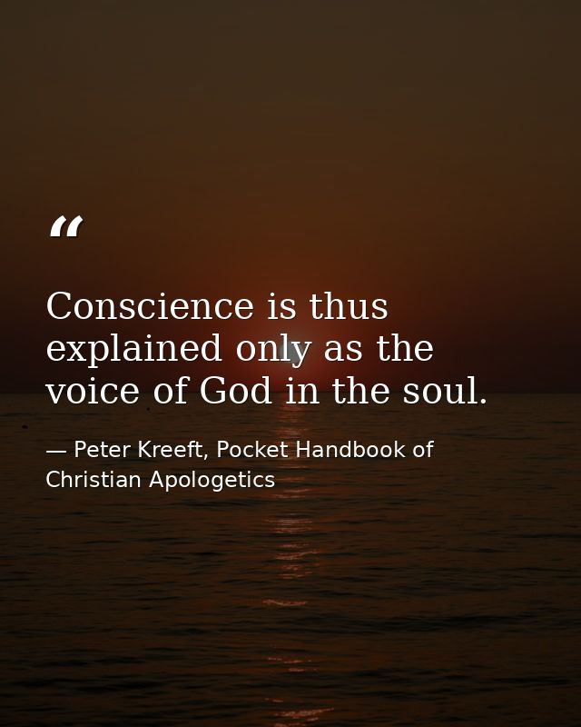 Conscience is thus explained only as the voice of God in the soul. — Peter Kreeft, Pocket Handbook of Christian Apologetics