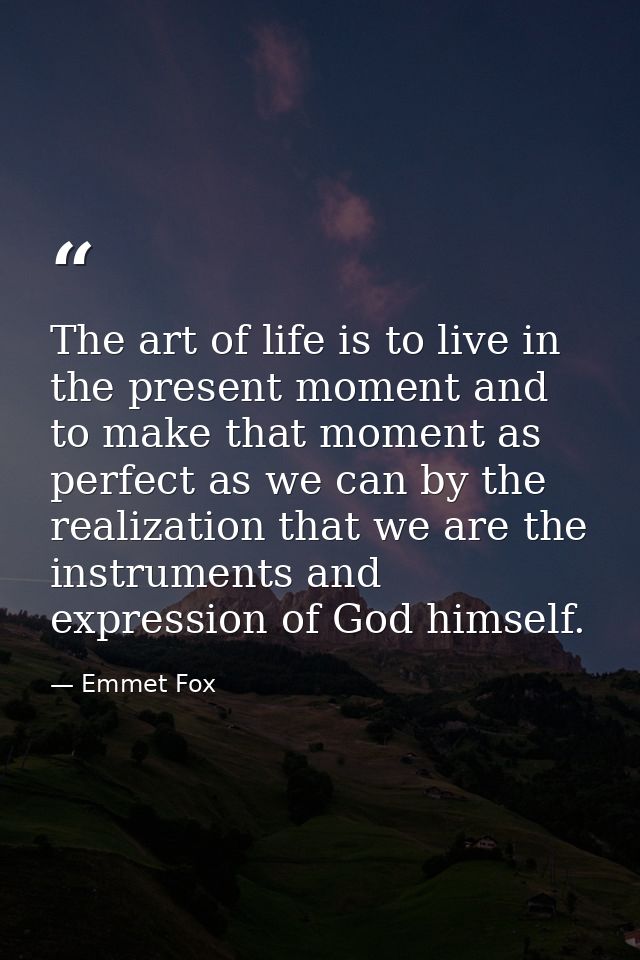 The art of life is to live in the present moment and to make that moment as perfect as we can by the realization that we — Emmet Fox