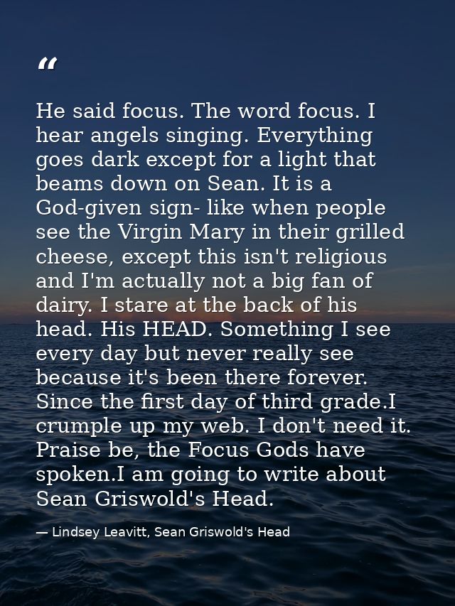 He said focus. The word focus. I hear angels singing. Everything goes dark except for a light that beams down on Sean. I — Lindsey Leavitt, Sean Griswold's Head