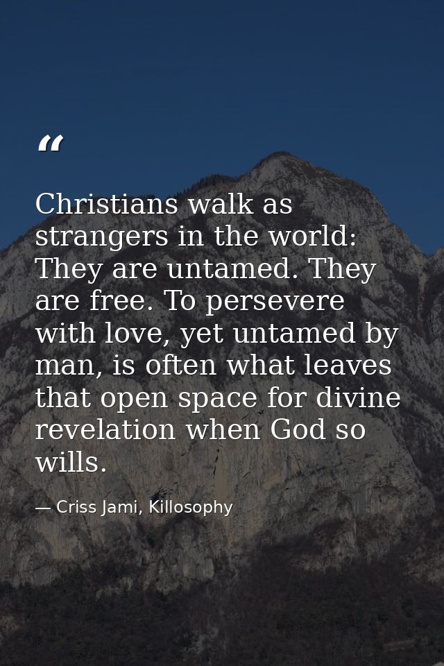 Christians walk as strangers in the world: They are untamed. They are free. To persevere with love, yet untamed by man,  — Criss Jami, Killosophy