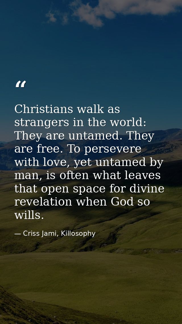 Christians walk as strangers in the world: They are untamed. They are free. To persevere with love, yet untamed by man,  — Criss Jami, Killosophy