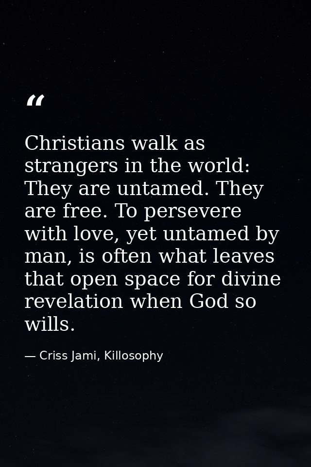 Christians walk as strangers in the world: They are untamed. They are free. To persevere with love, yet untamed by man,  — Criss Jami, Killosophy