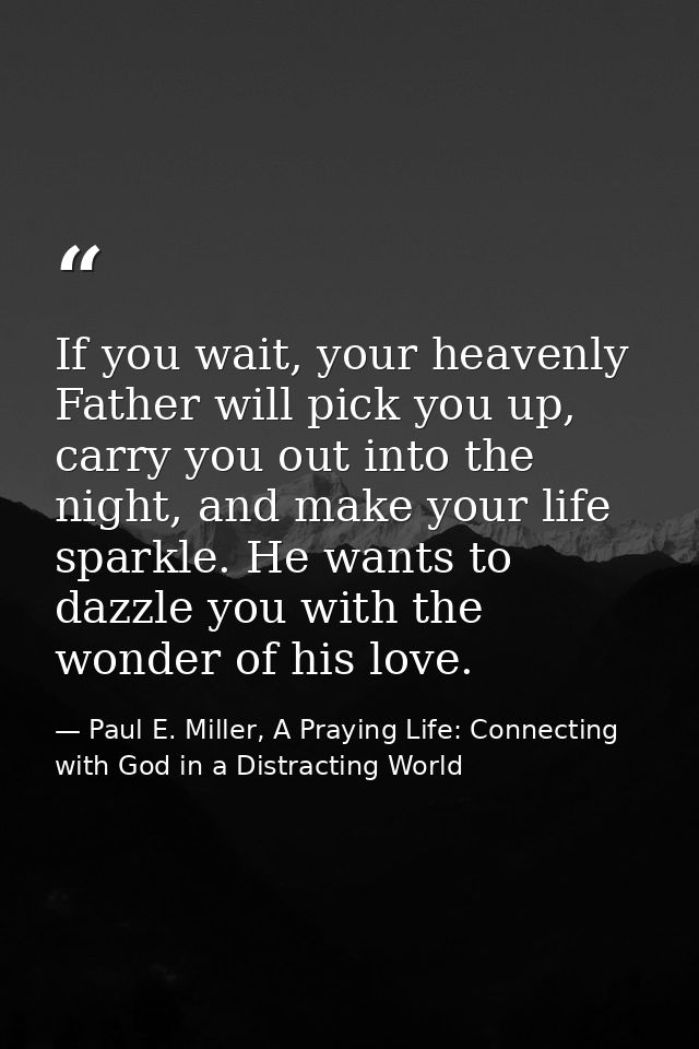 If you wait, your heavenly Father will pick you up, carry you out into the night, and make your life sparkle. He wants t — Paul E. Miller, A Praying Life: Connecting with God in a Distracting World