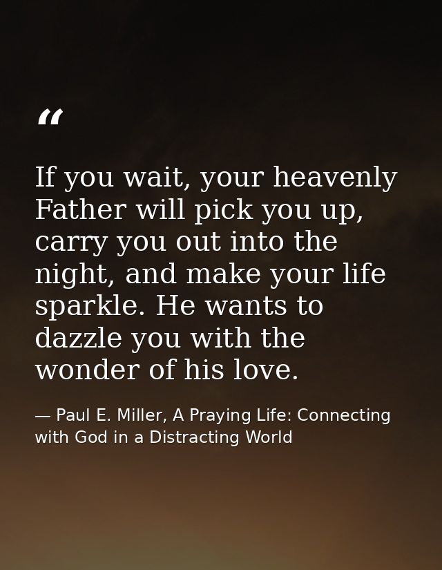 If you wait, your heavenly Father will pick you up, carry you out into the night, and make your life sparkle. He wants t — Paul E. Miller, A Praying Life: Connecting with God in a Distracting World