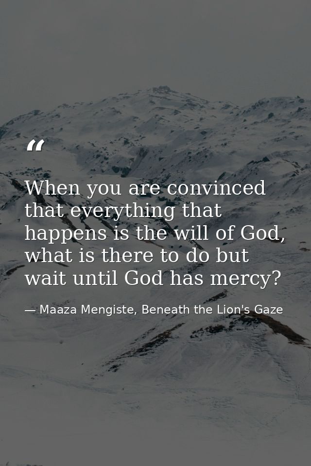 When you are convinced that everything that happens is the will of God, what is there to do but wait until God has mercy — Maaza Mengiste, Beneath the Lion's Gaze