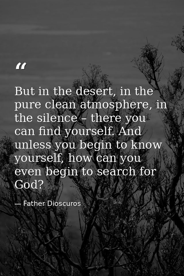 But in the desert, in the pure clean atmosphere, in the silence – there you can find yourself. And unless you begin to k — Father Dioscuros