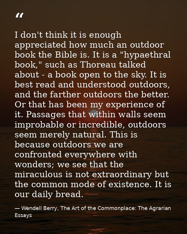 I don't think it is enough appreciated how much an outdoor book the Bible is. It is a "hypaethral book," such as Thoreau — Wendell Berry, The Art of the Commonplace: The Agrarian Essays